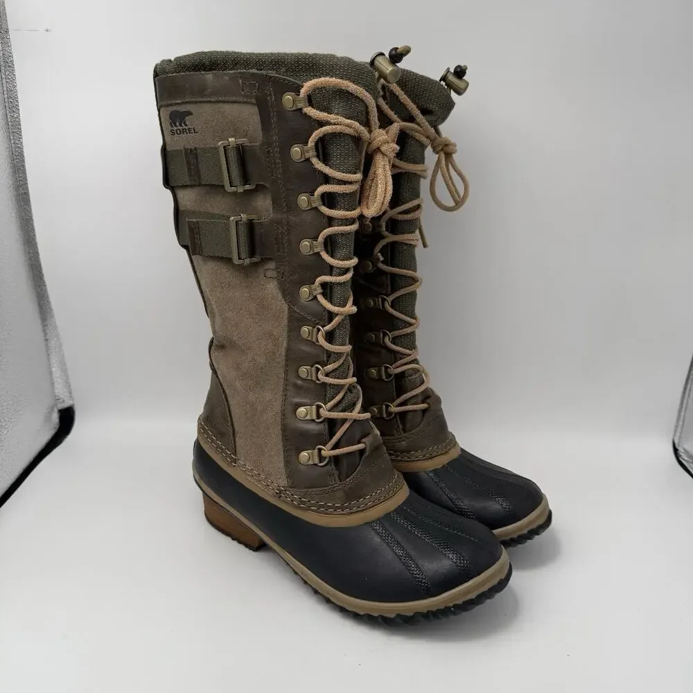 Sorel Boots Conquest Carly 2 Womens Size 8 Green Waterproof Lace Up Winter Suede